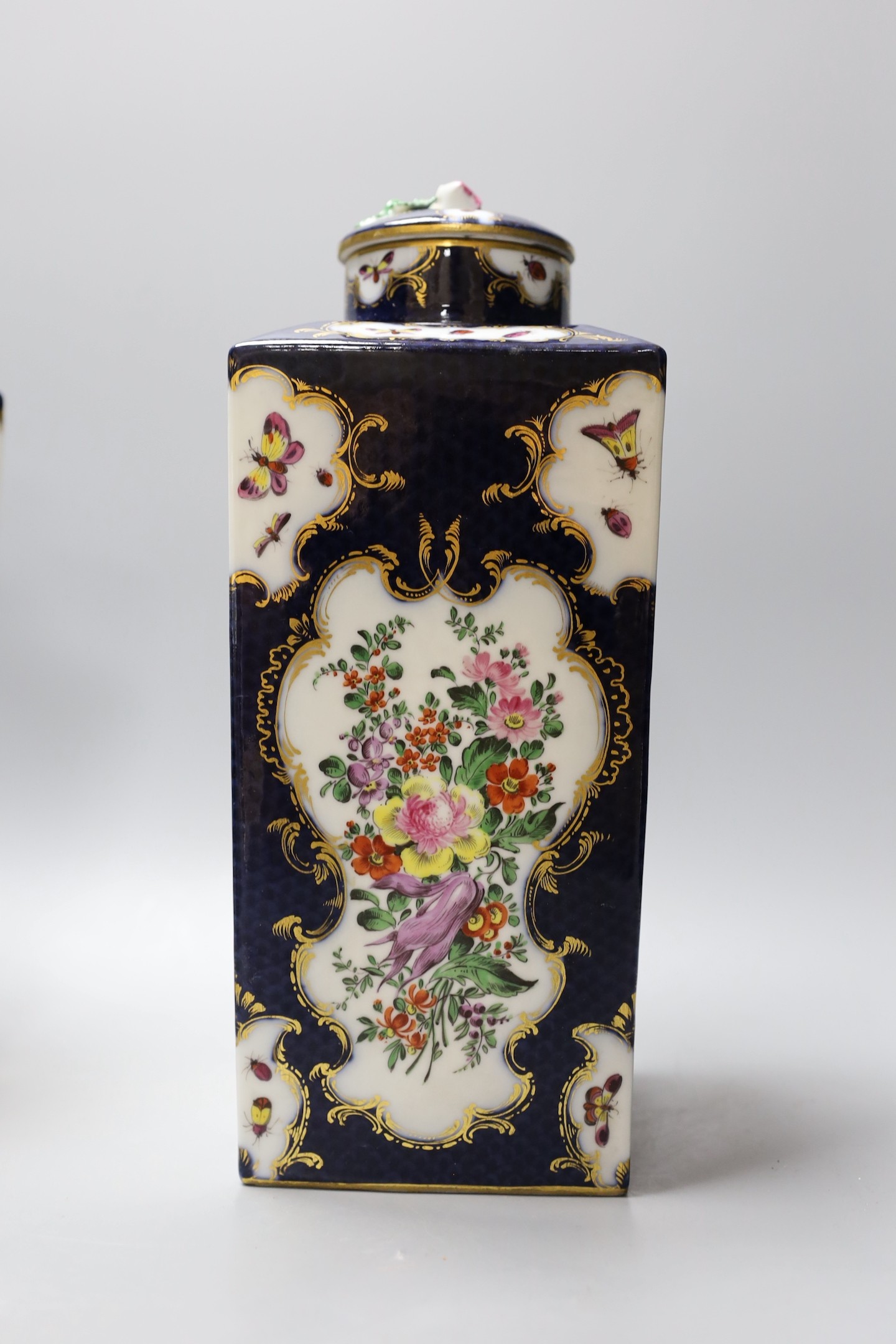 A pair of large Samson tea canisters in Worcester style and a 19th century cut glass bowl and cover, canisters 27 cms high